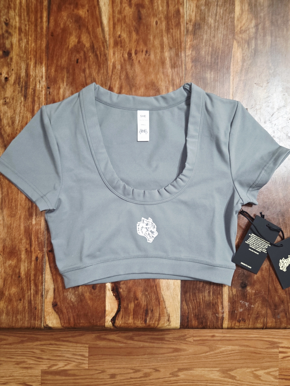 Darc Sport SHE x Memento Mori Wolves Crop Top In Sage Gray. Size Small